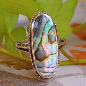 Women's 925 Sterling Silver Genuine Abalone Shield Ring Anniversary Gift